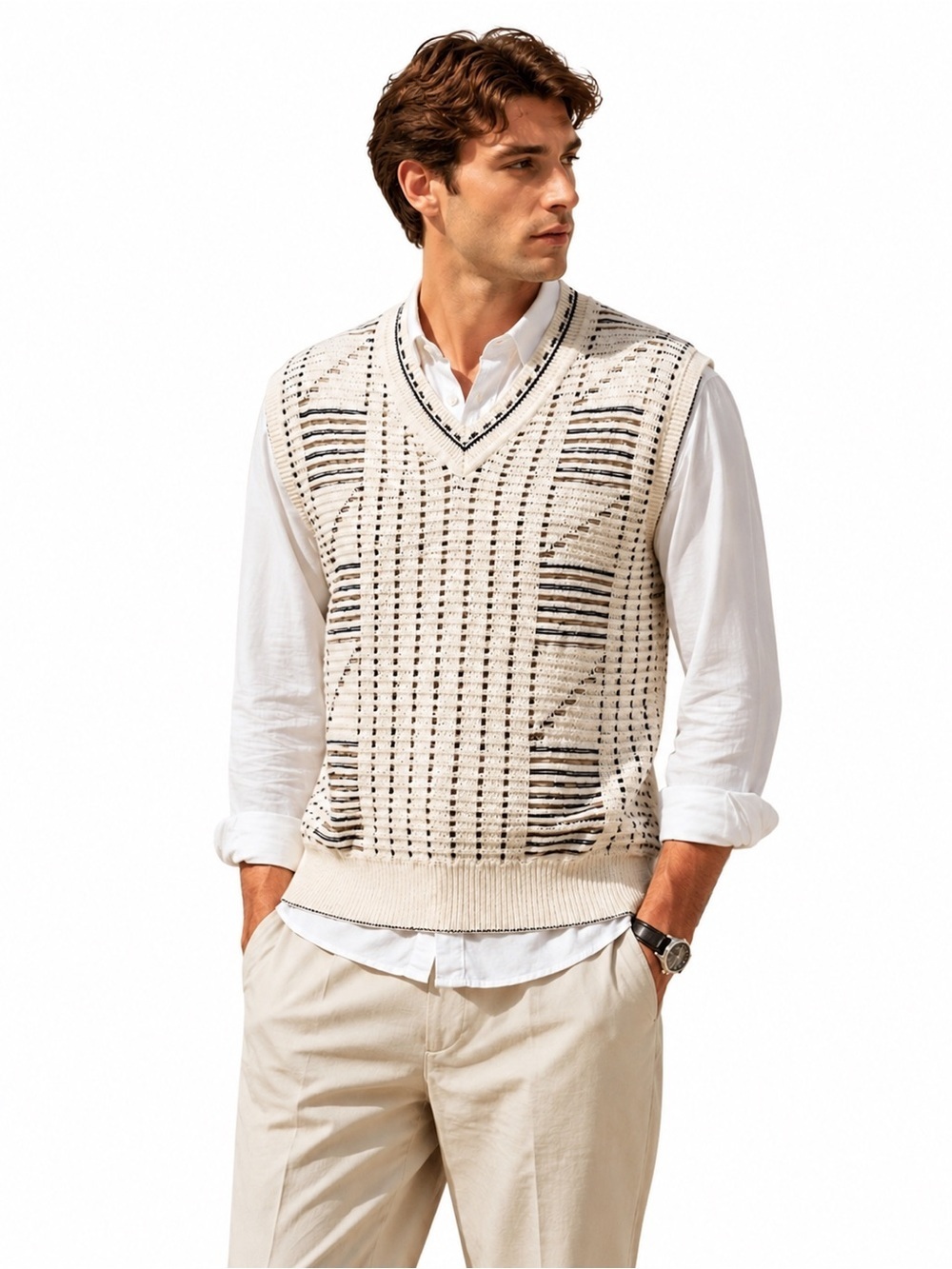 Vintage Burberrys London Golf Sweater Vest XL Cream Wool Knit